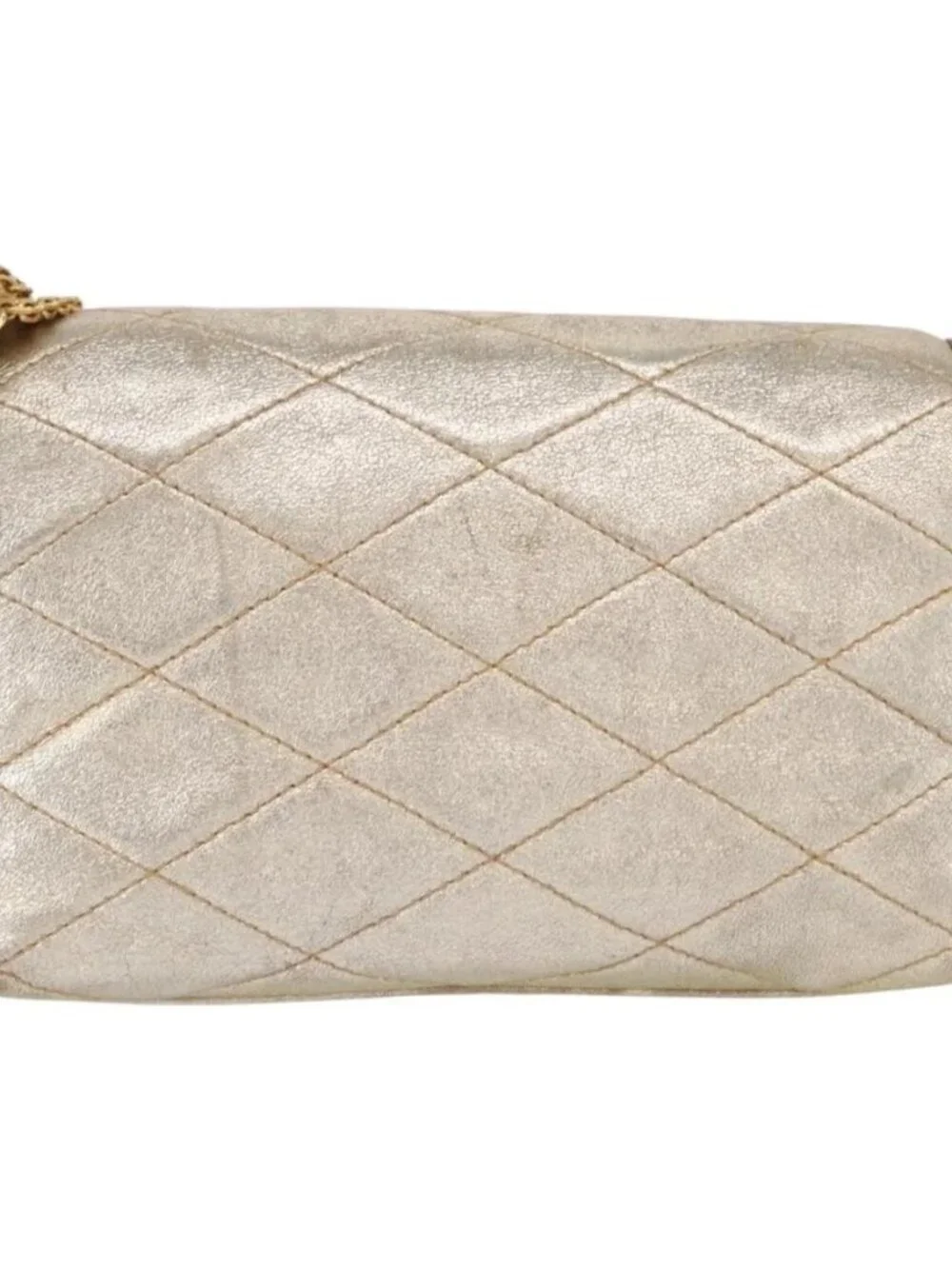 CHANEL Matelasse Single Flap Chain Shoulder Bag Leather Gold CC Auth 165938V